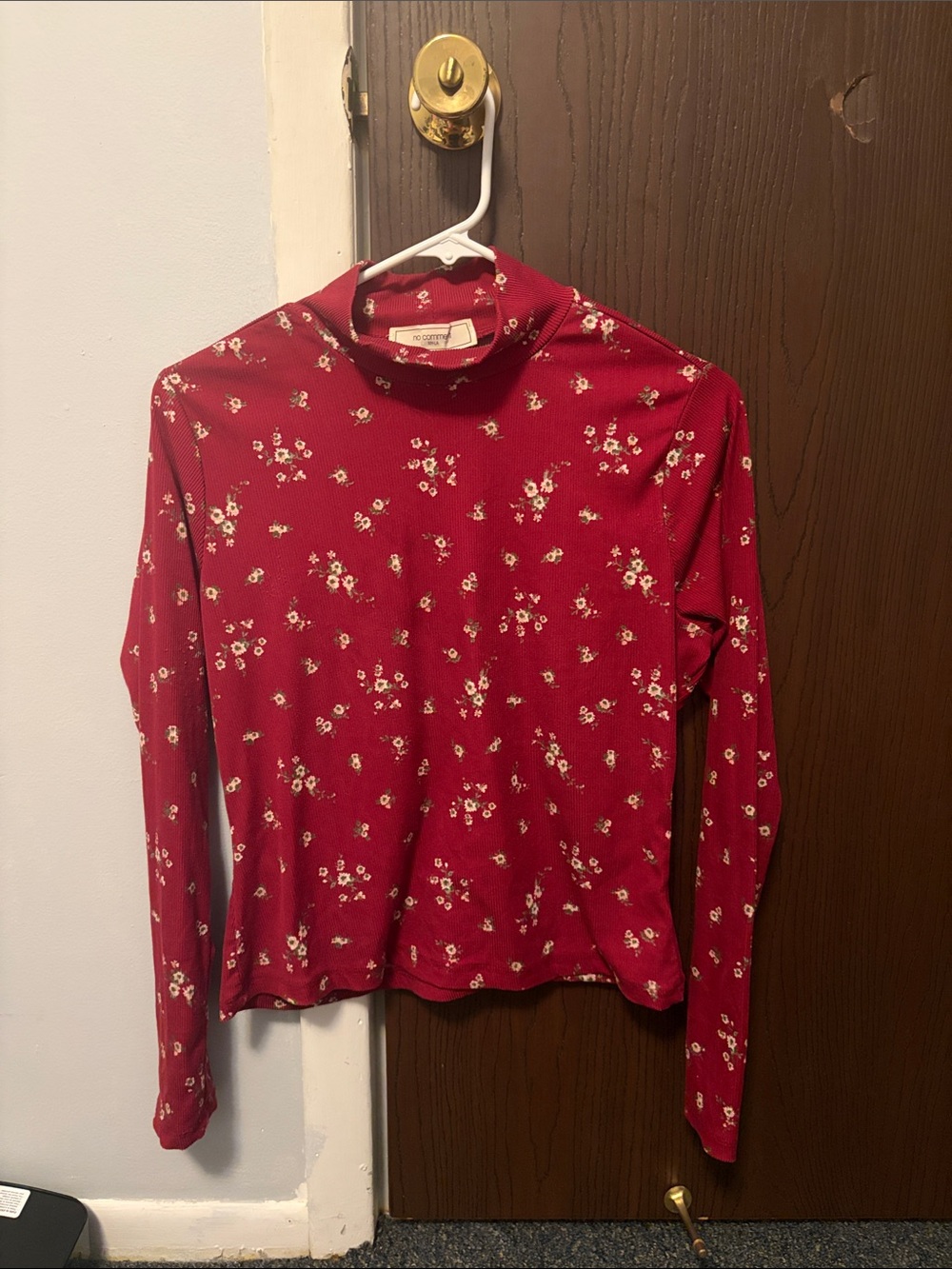 Floral Red Turtleneck Long-Sleeve Top